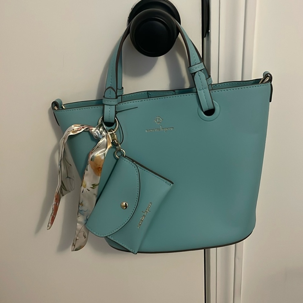 Nanette Lepore Satchel Handbag Sky Blue with Scarf and Cardholder